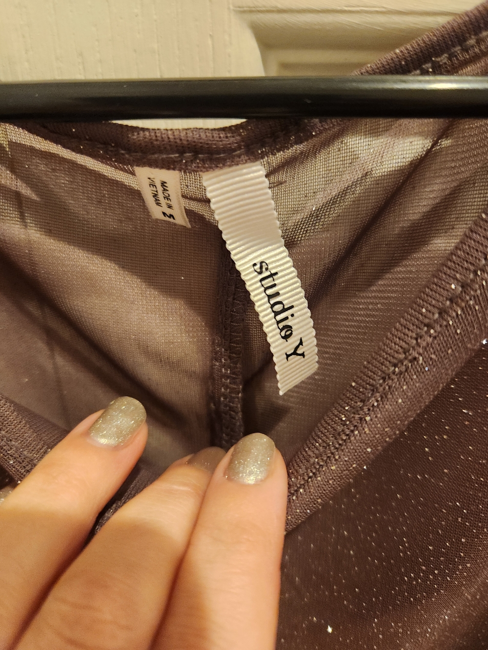 Studio Y Sparkle Lace Hem Short Sleeve Top - Mauve - Picture 2 of 6